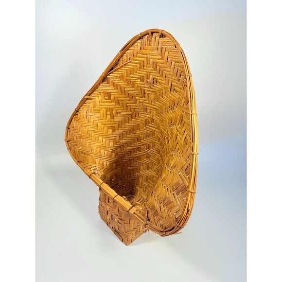 Wicker Rattan Basket Planter Pot Fan Back Spade Hand Woven Retro Boho Mid Centur - Picture 15 of 16